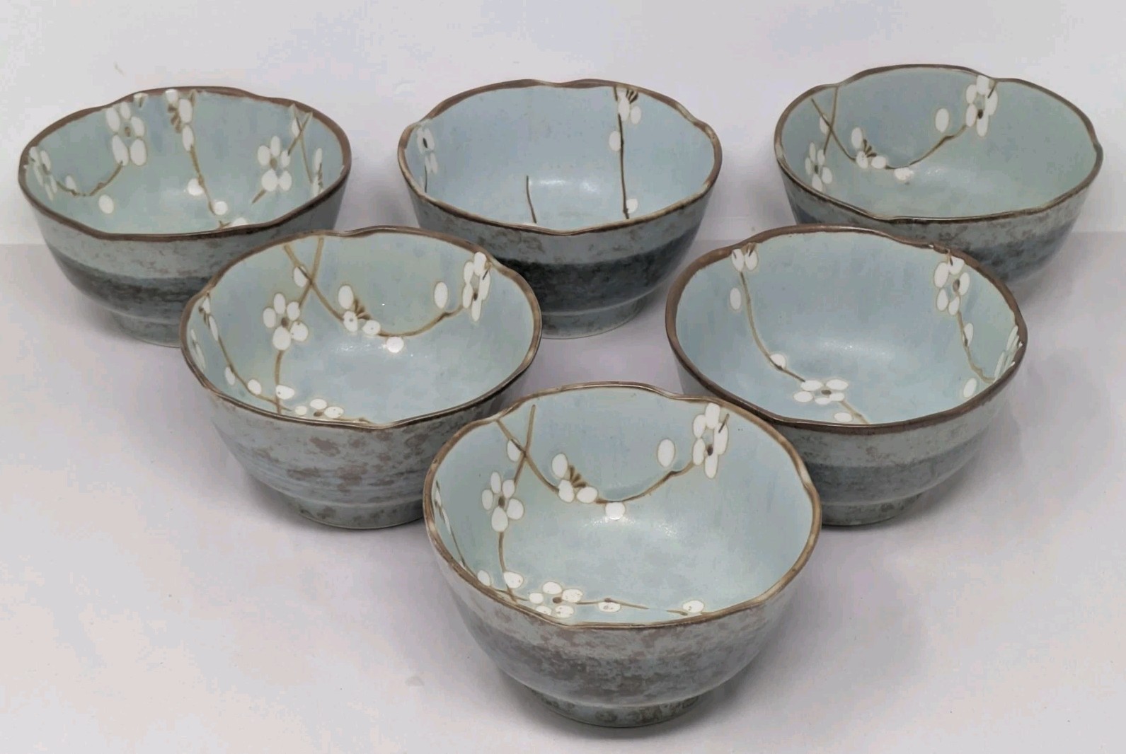 Set 12 Kafuh Blue Cherry Blossom Bowls Japan Sakura Soup Rice Dinner 4.5″ 5″ 9″