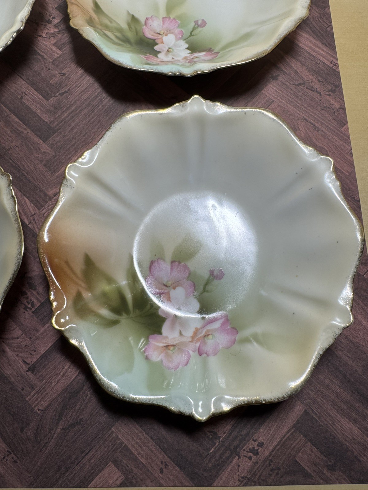 RS Prussia Floral Berry Bowls Set 4 PCS Scalloped Hand Painted