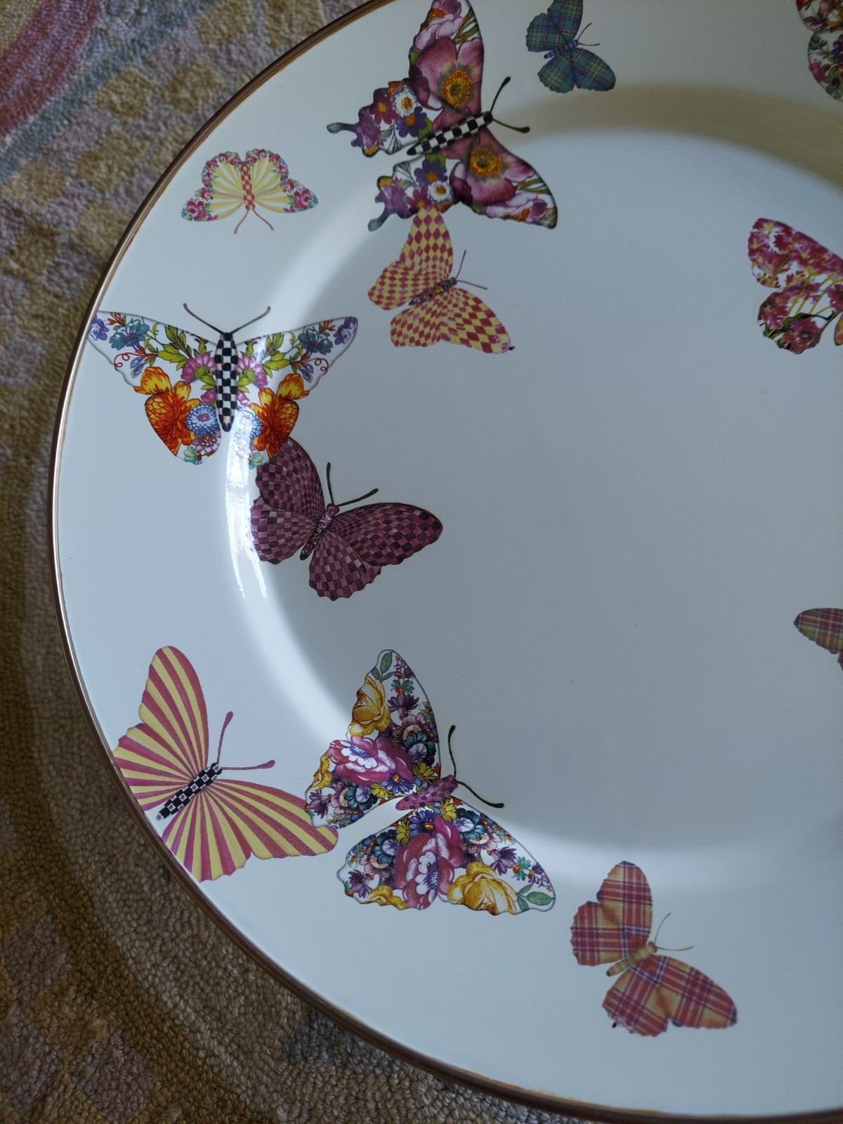 Mackenzie-Childs Butterfly Garden Pedestal Platter With Courtly Check