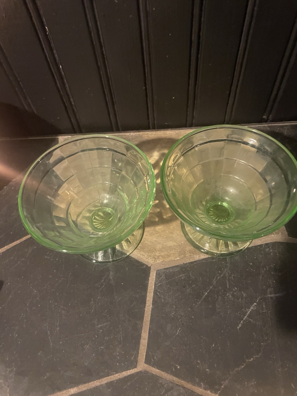 anchor hocking block optic uranium glass Set Of Two Sherbet Dessert Cups