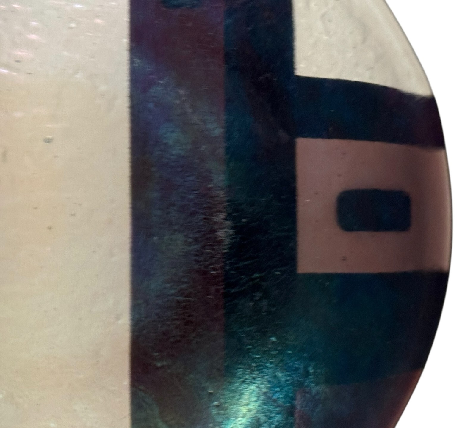 Geometric Textrd Dichroic Iridescent Fused Glass Plate Signed 7.5” Brn/Clear/Blk