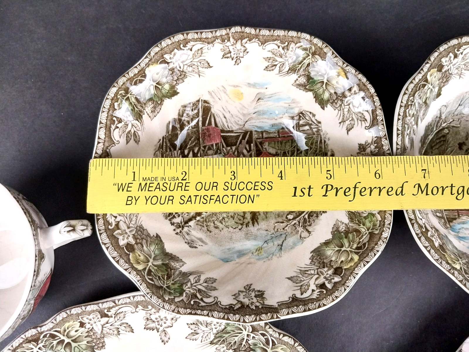 Vtg Johnson Brothers 6-Pc School House and Covered Bridge Teacups Plates & Bowls