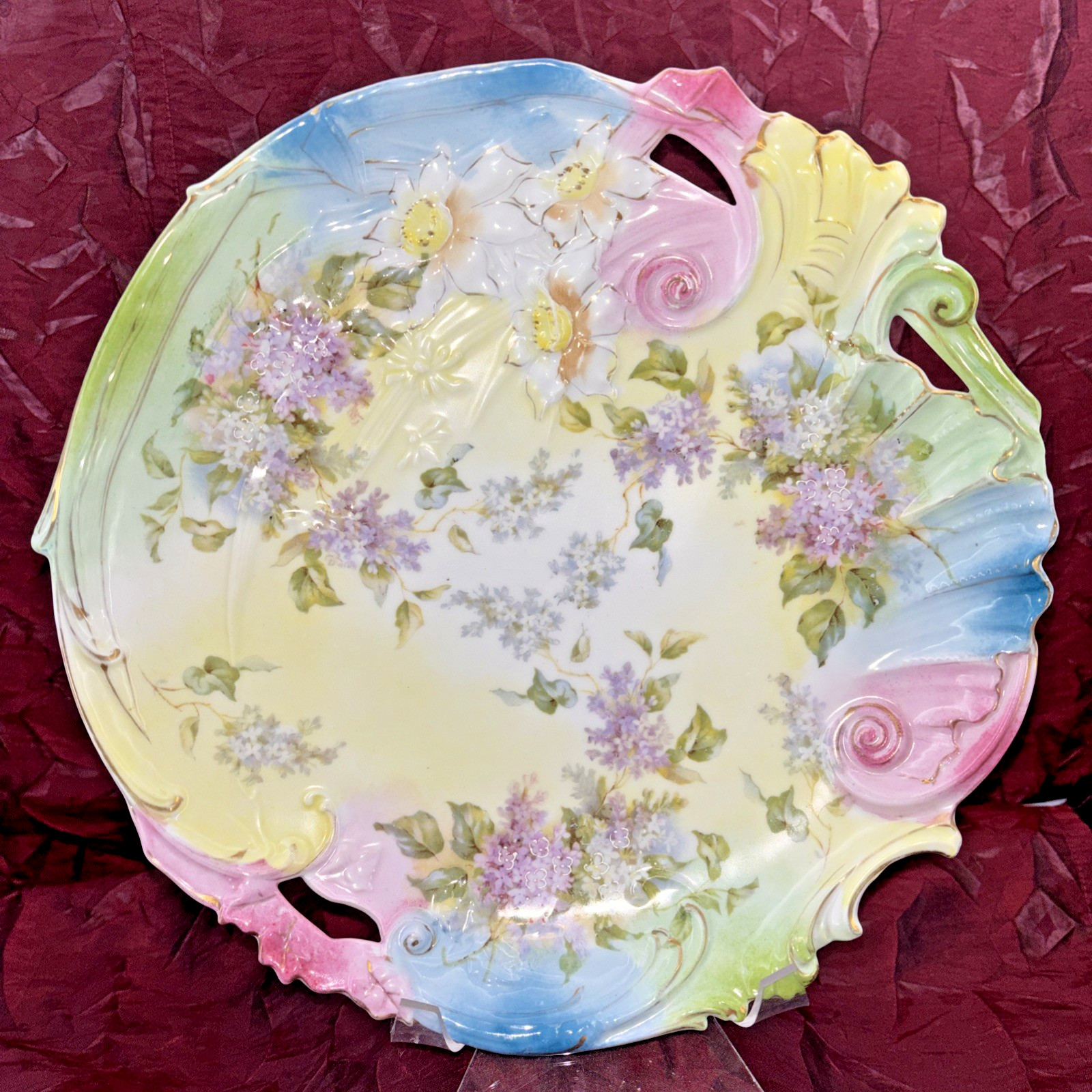 RS Prussia Harvest Mold Porcelain Plate Intricate Cut Outs Swirls Hand Painted