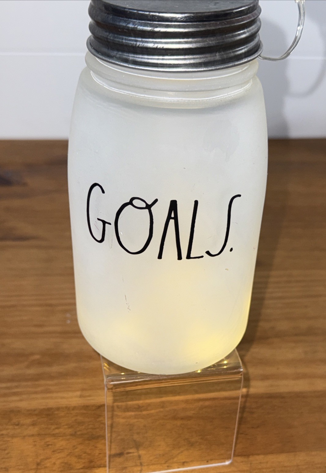 Rae Dunn “GOALS” Frosted Lighted Mason Jar Accent Lamp Home Decor EUC