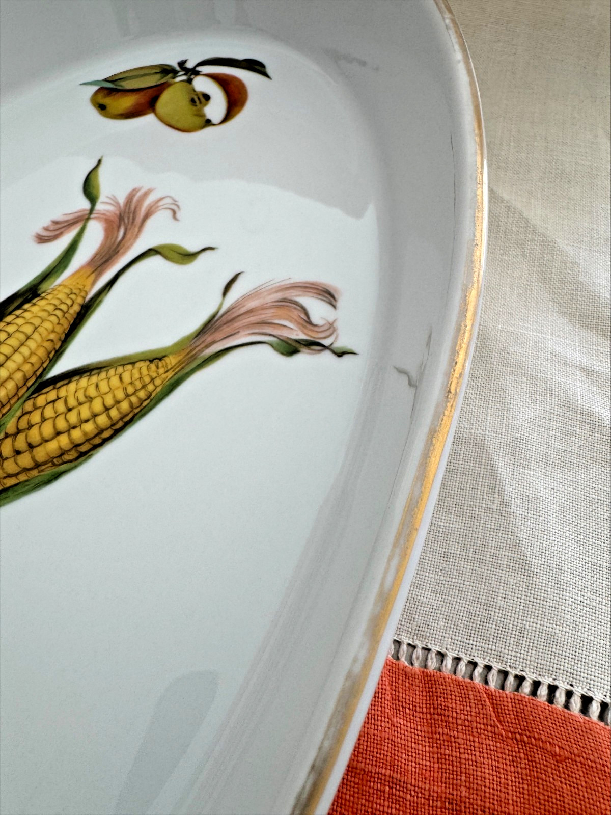 Royal Worcester Evesham Oval Platter – 14 Inch Porcelain Fruit Corn Gold Trim