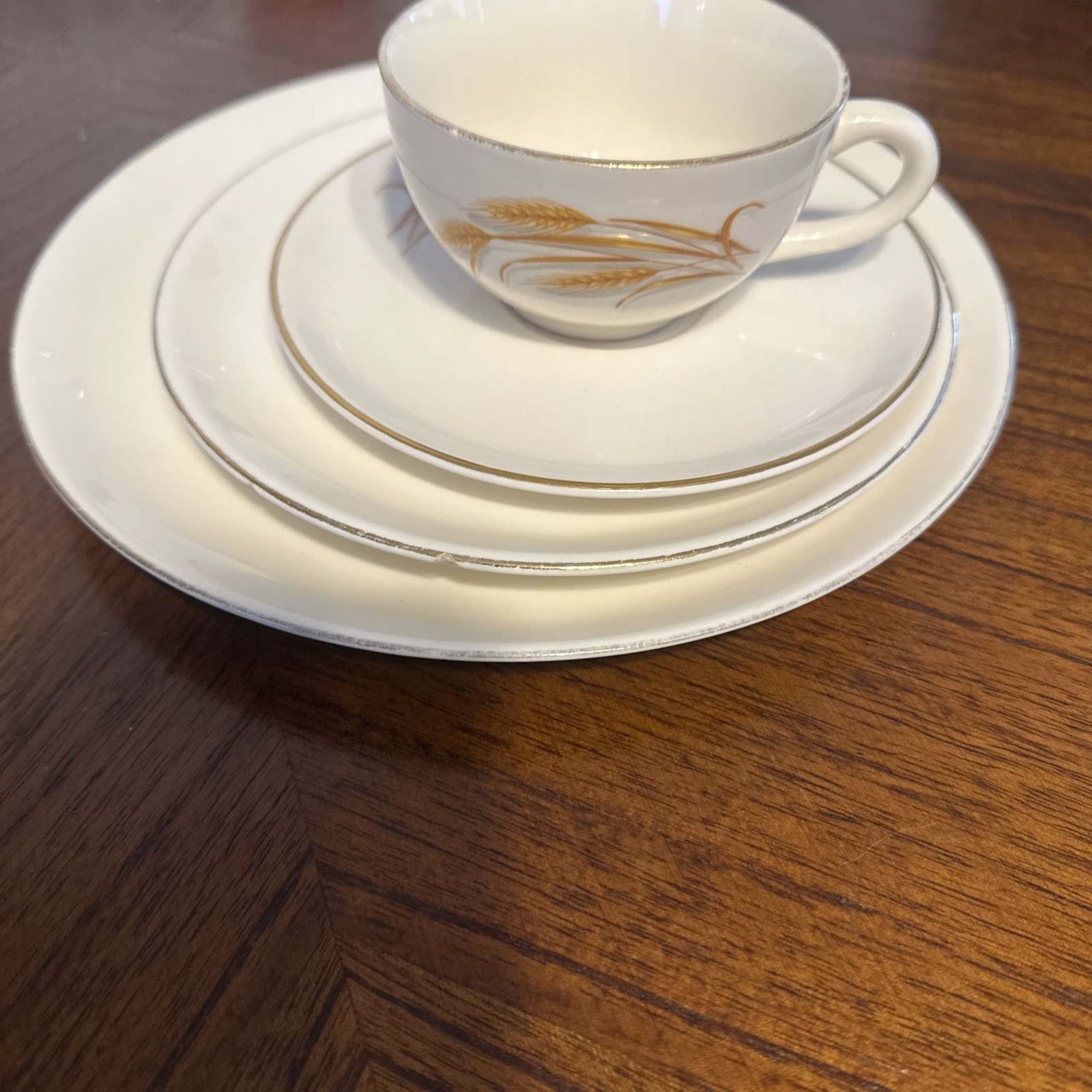 Vintage Golden Wheat Dishes Set Of Four Cup ,Saucer, And Two Plates.