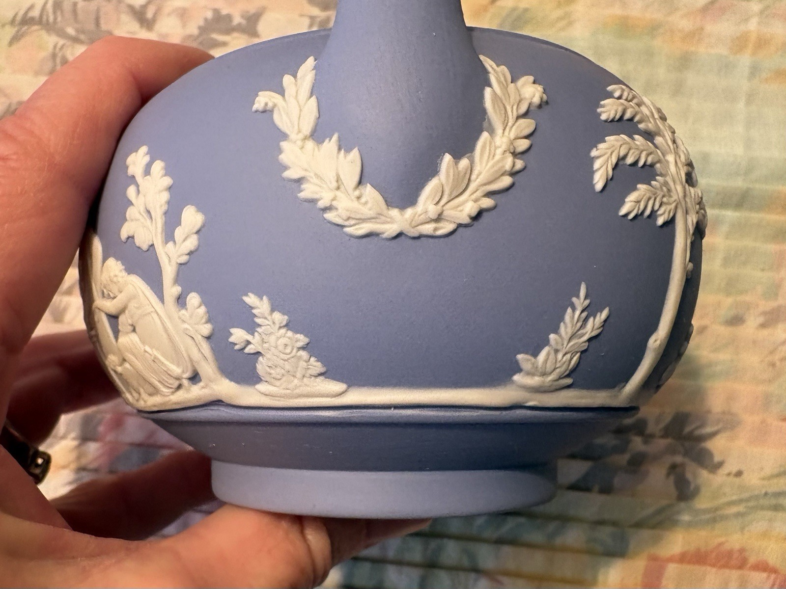 Wedgwood Blue Jasperware Covered Sugar Bowl Neoclassical Relief EUC Vintage Lid
