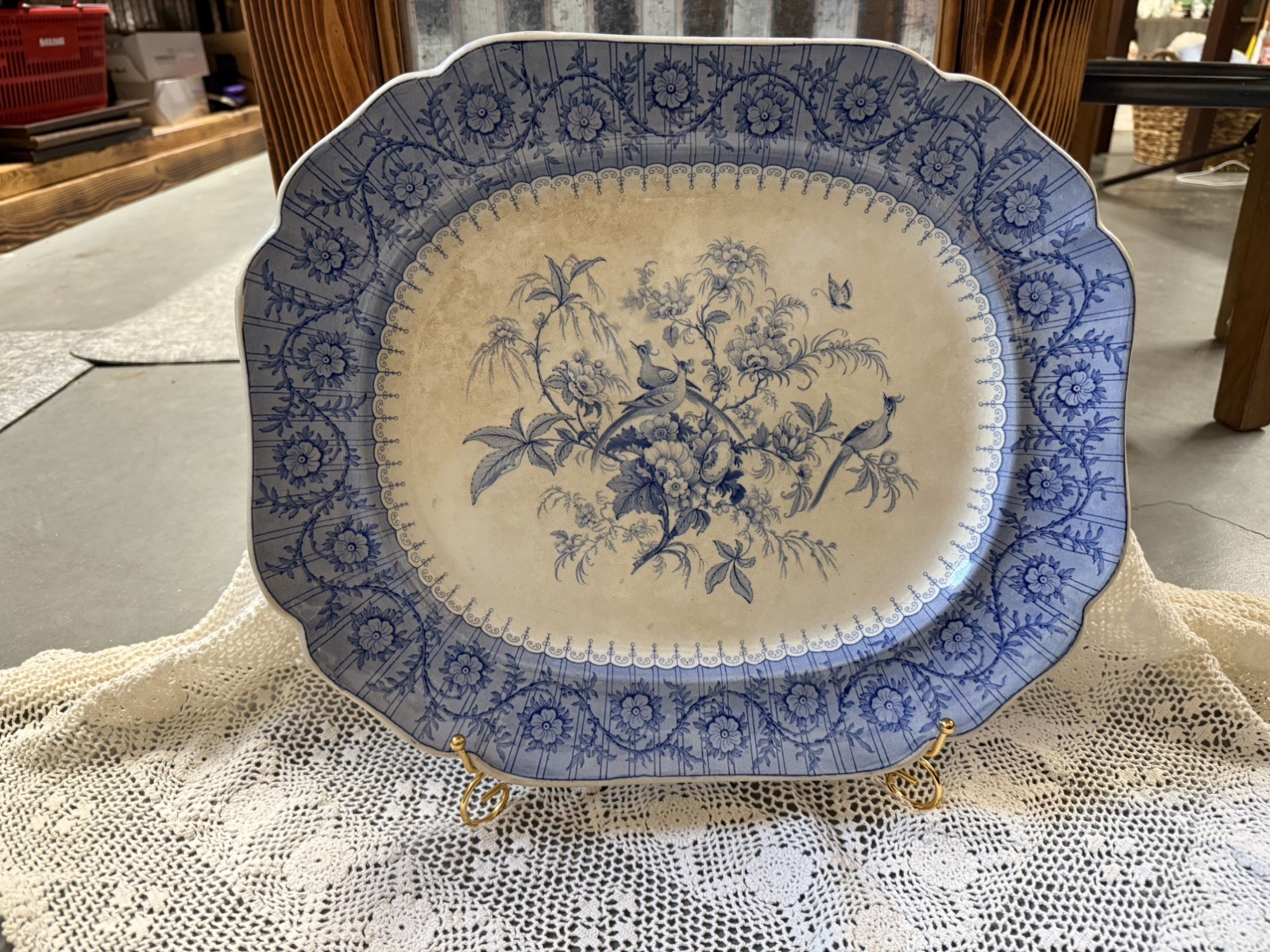 *RARE FIND* John Ridgway Staffordshire REGINA Platter Blue Transferware, 1800’s