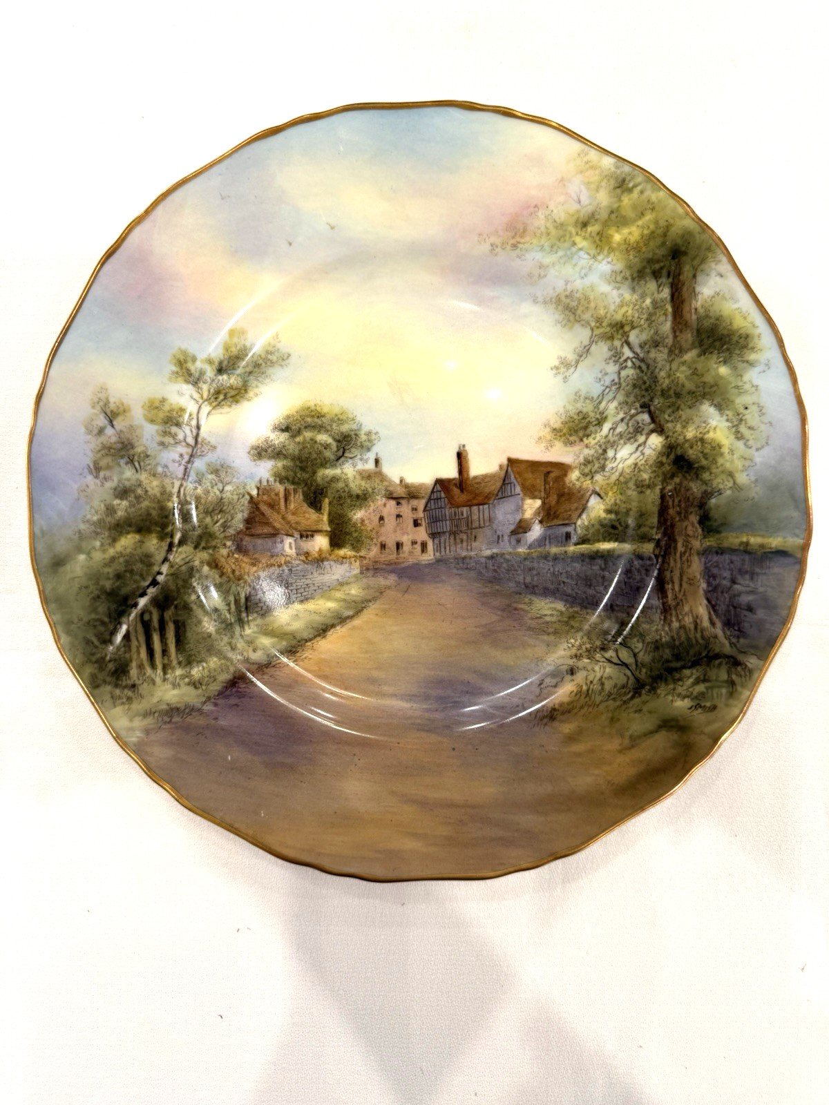 Pristine 1952 Royal Worcester Tewkesbury Plate Signed J. Smith 10.5″