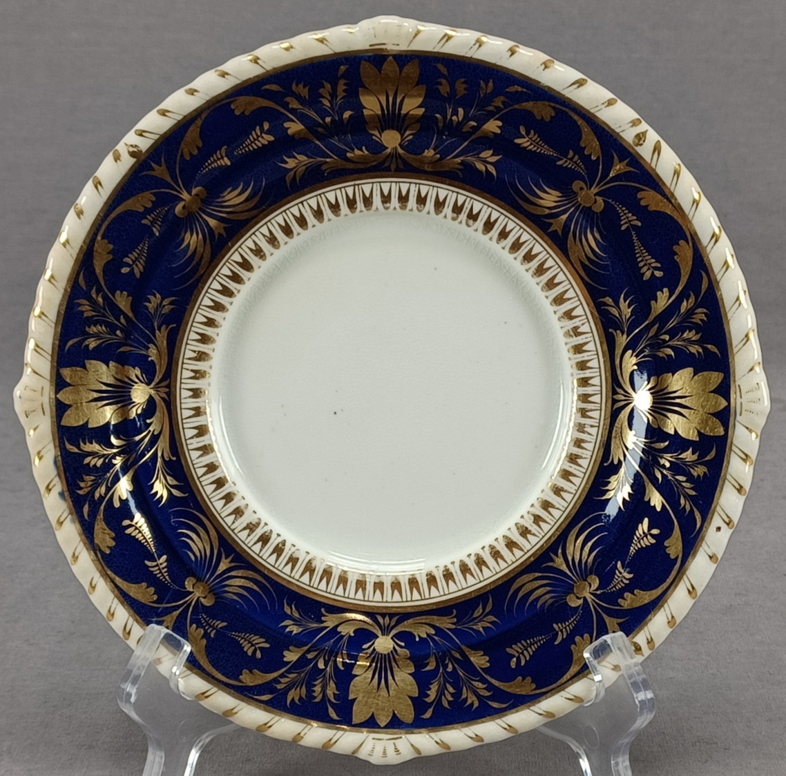 Antique Derby Gold Neoclassical Acanthus Leaf Scrollwork & Cobalt Under Plate