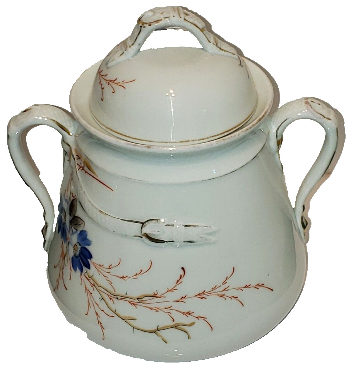 Antique Porcelain Limoges Umarked Large Floral Sugar Bowl w/ Lid 7″