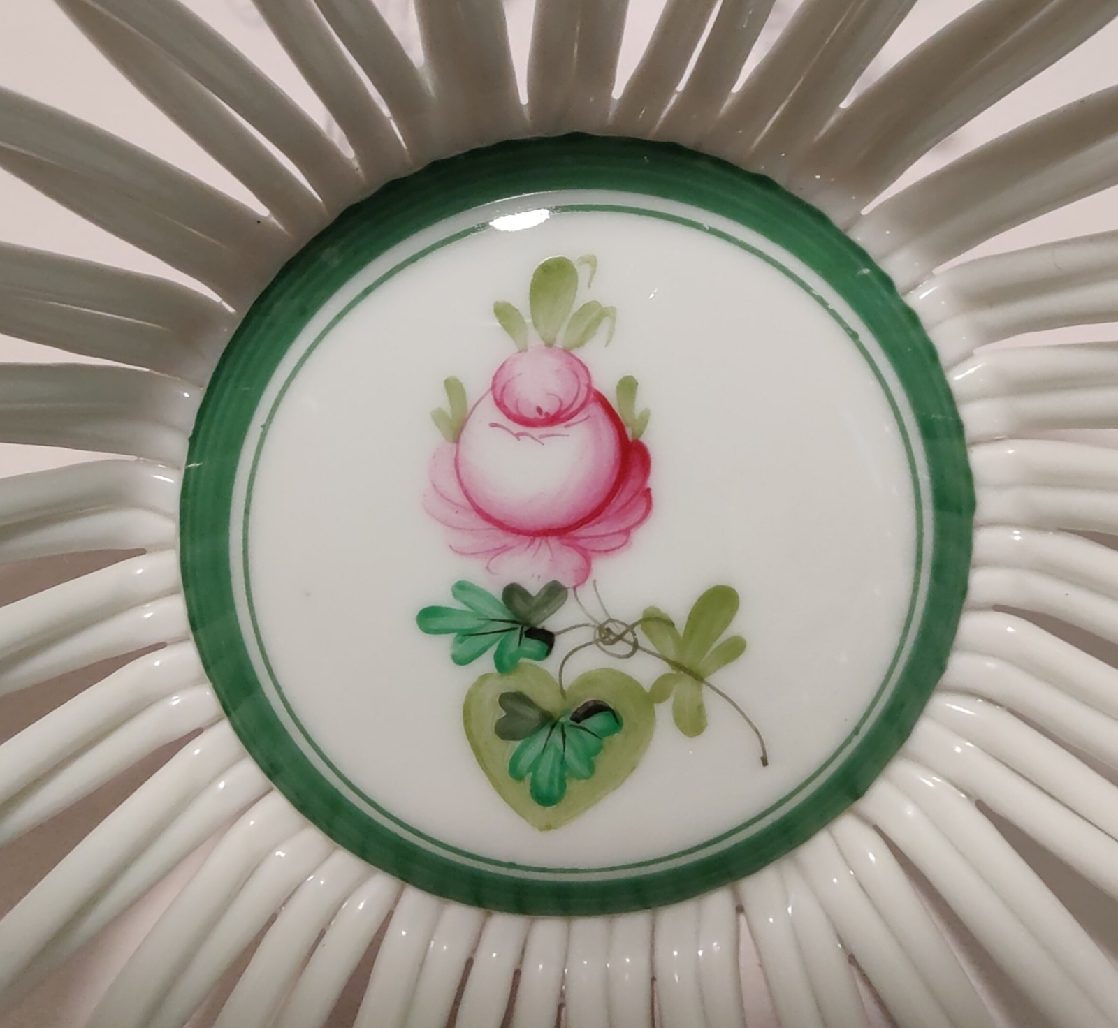 Herend Vienna Rose Openwork Basket Bowl Porcelain White Pink Flower Hungary 7372