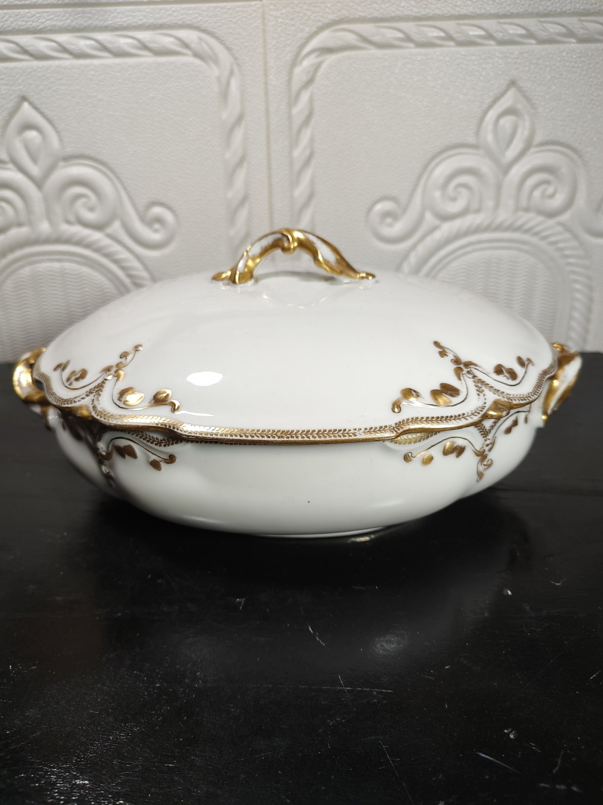 Haviland Limoges Round Oval Vegetable Bowl Double Gold Trim