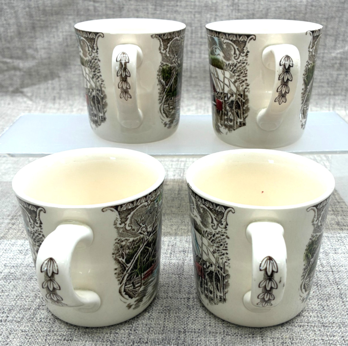 Johnson Bros The Friendly Village Covered Bridge Coffee MUGS England Set of Four