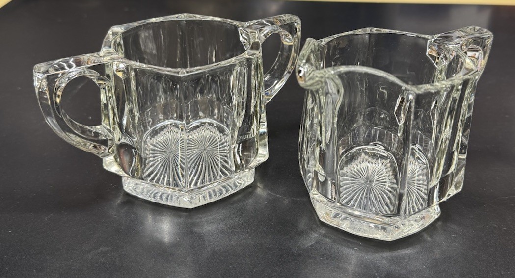 Indiana Glass Peerless Wide Colonial Panel Creamer Sugar Bowl Set Clear