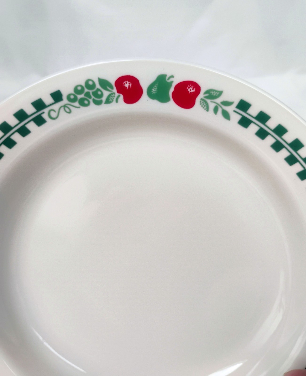 Corelle FARM FRESH Sandstone 15-oz Flat Rim Soup BOWL Green Gingham Jam Apples