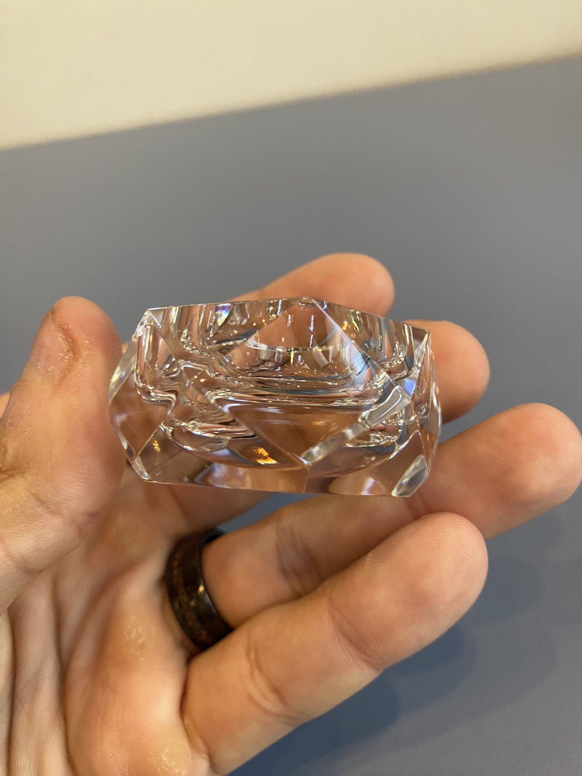 STUNNING VTG BACCARAT Crystal Multifaceted Hexagon Open Salt Cellar SIGNED 2.25″