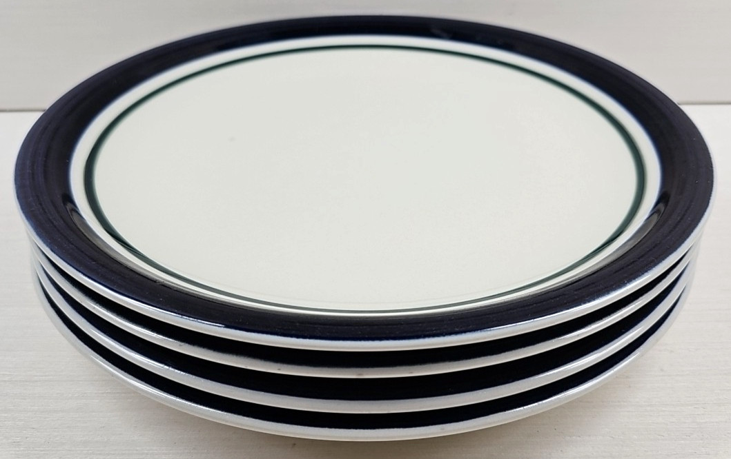 4 Tienshan Kitchen Basics Cobalt Green Dinner Plate Set Table Dining Dishes Lot