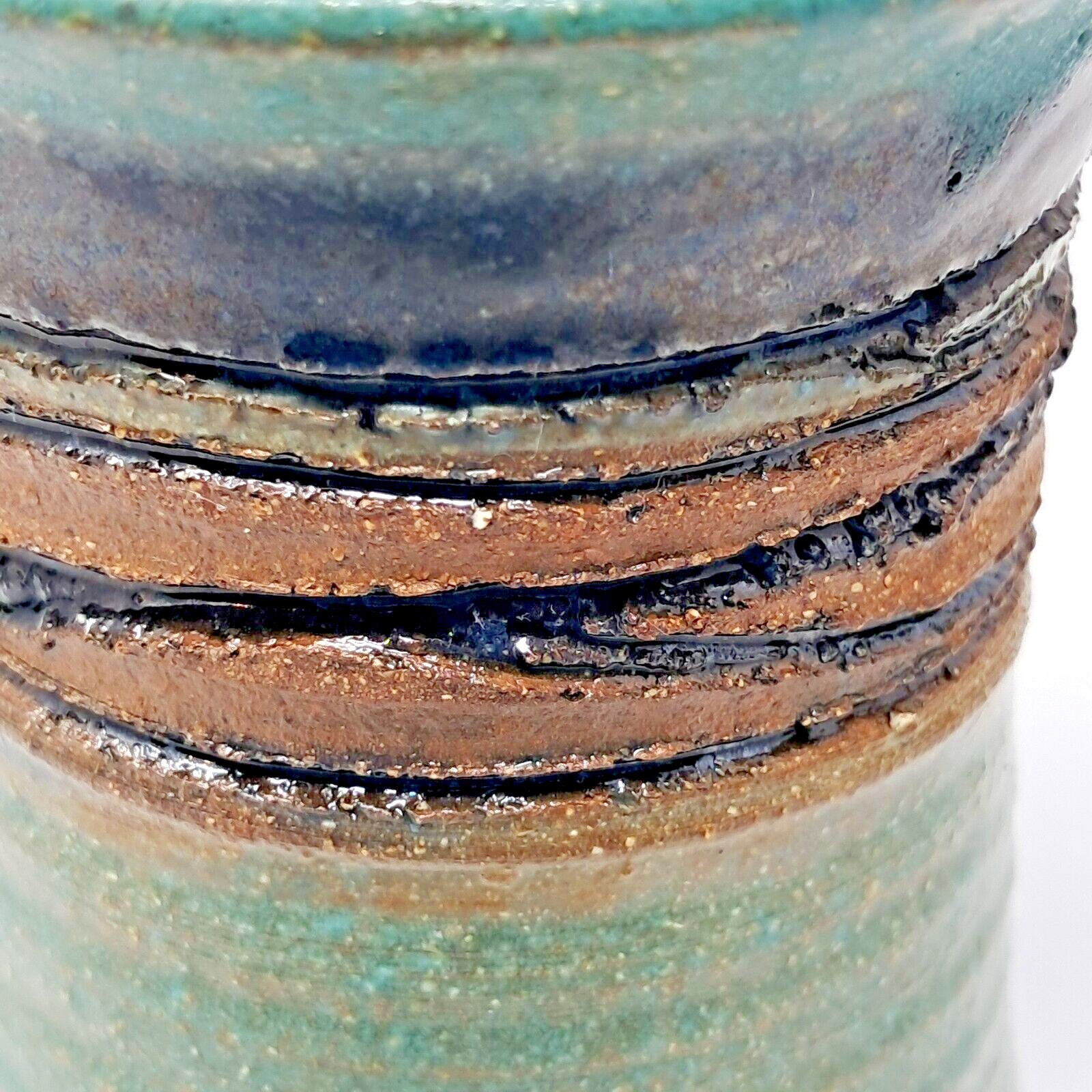 Stoneware Art Pottery Cups 8-9 fl oz Set of 6 turquoise glaze 4″ tall unique