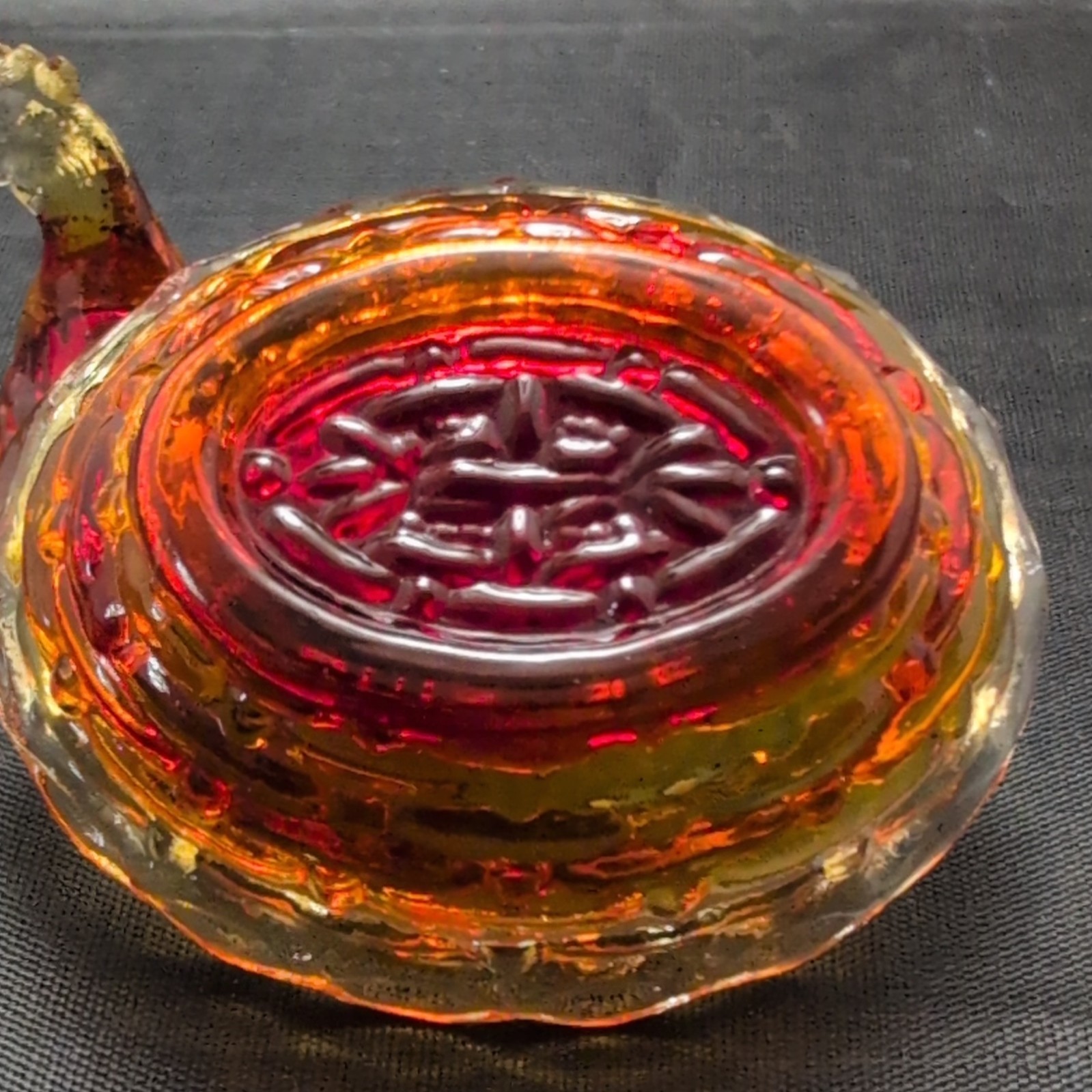 Amber Red Glass Chicken Covered Dish with Lid Included, Round, 2 – 1/2in