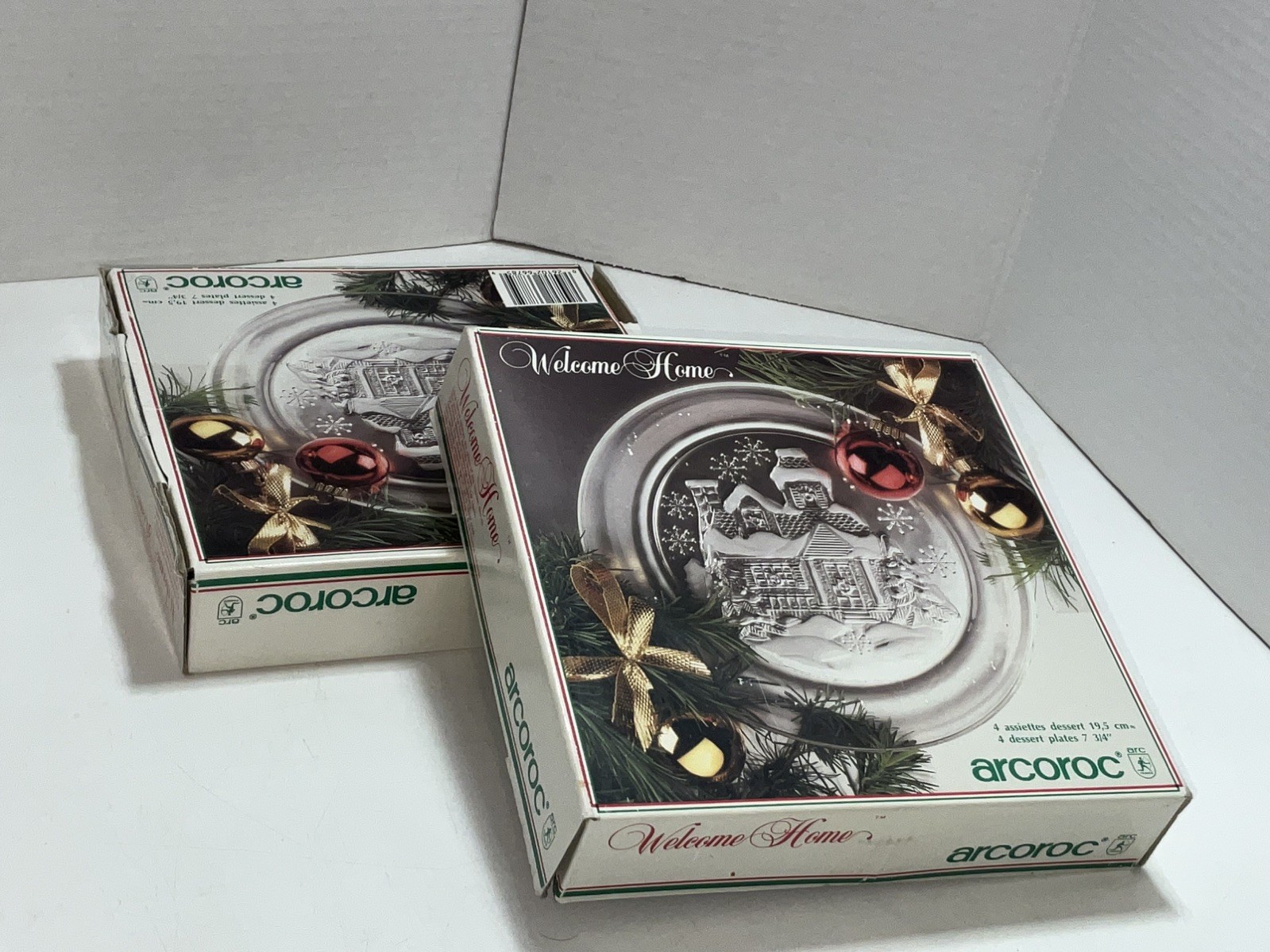 Arcoroc “Welcome Home” France Clear Glass 7 1/2″ Holiday Plates Set of 8 NICE!