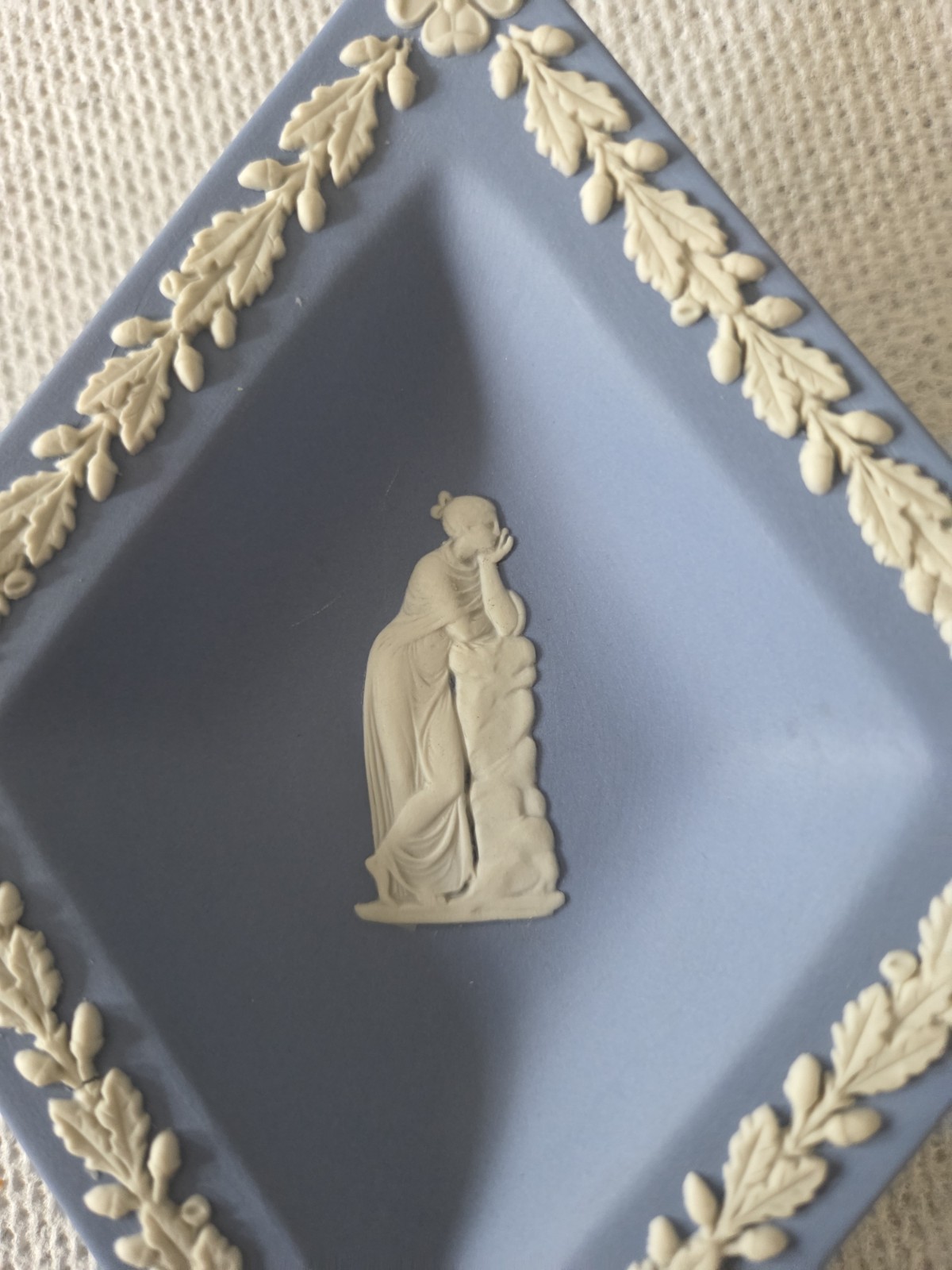 Vtg Wedgwood Blue Jasperware Diamond Shape Trinket Plate Dish 4.5”x6”