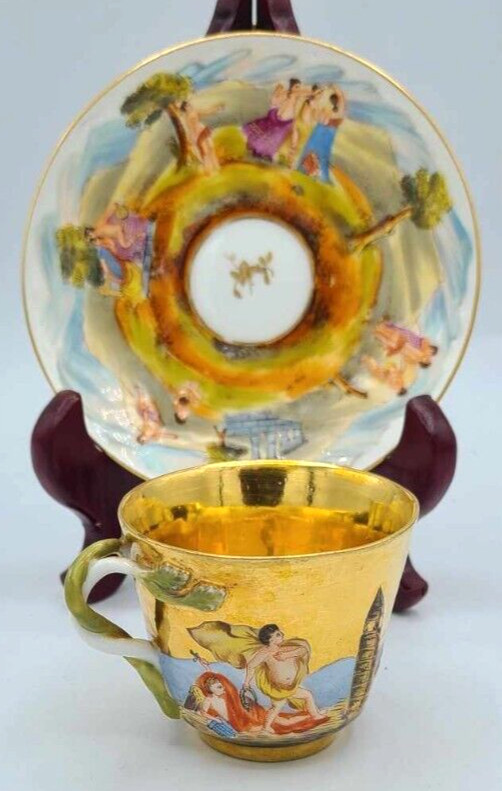 Antique 1800s Richard Ginori Capodimonte Hand Painted Cup & Saucer