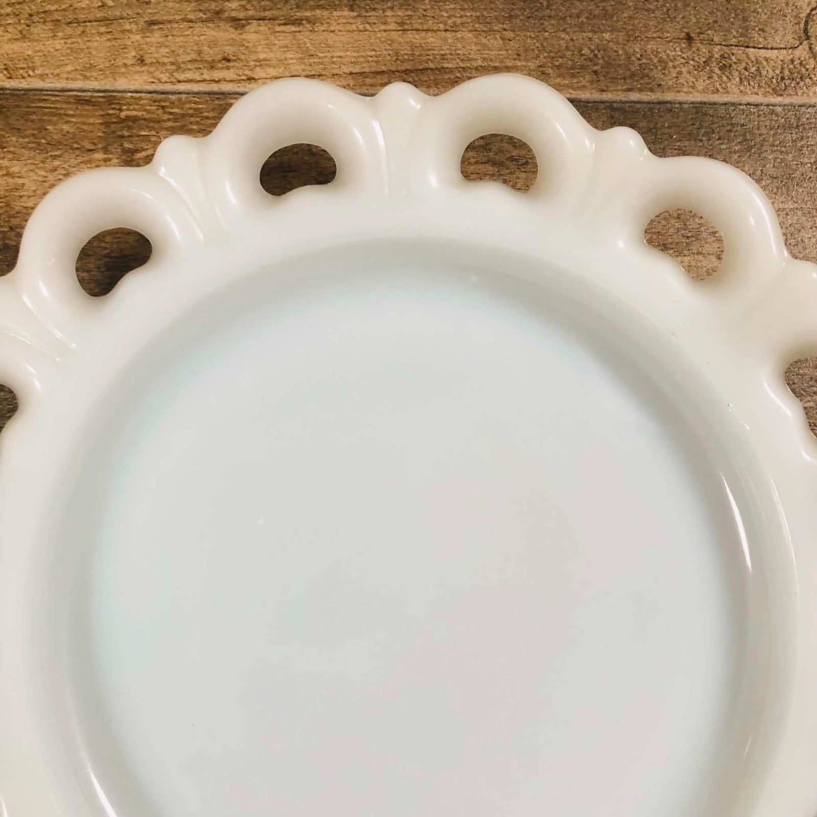 Vintage Anchor Hocking Milk Glass Open Lace Heart Border Plates Set of 5