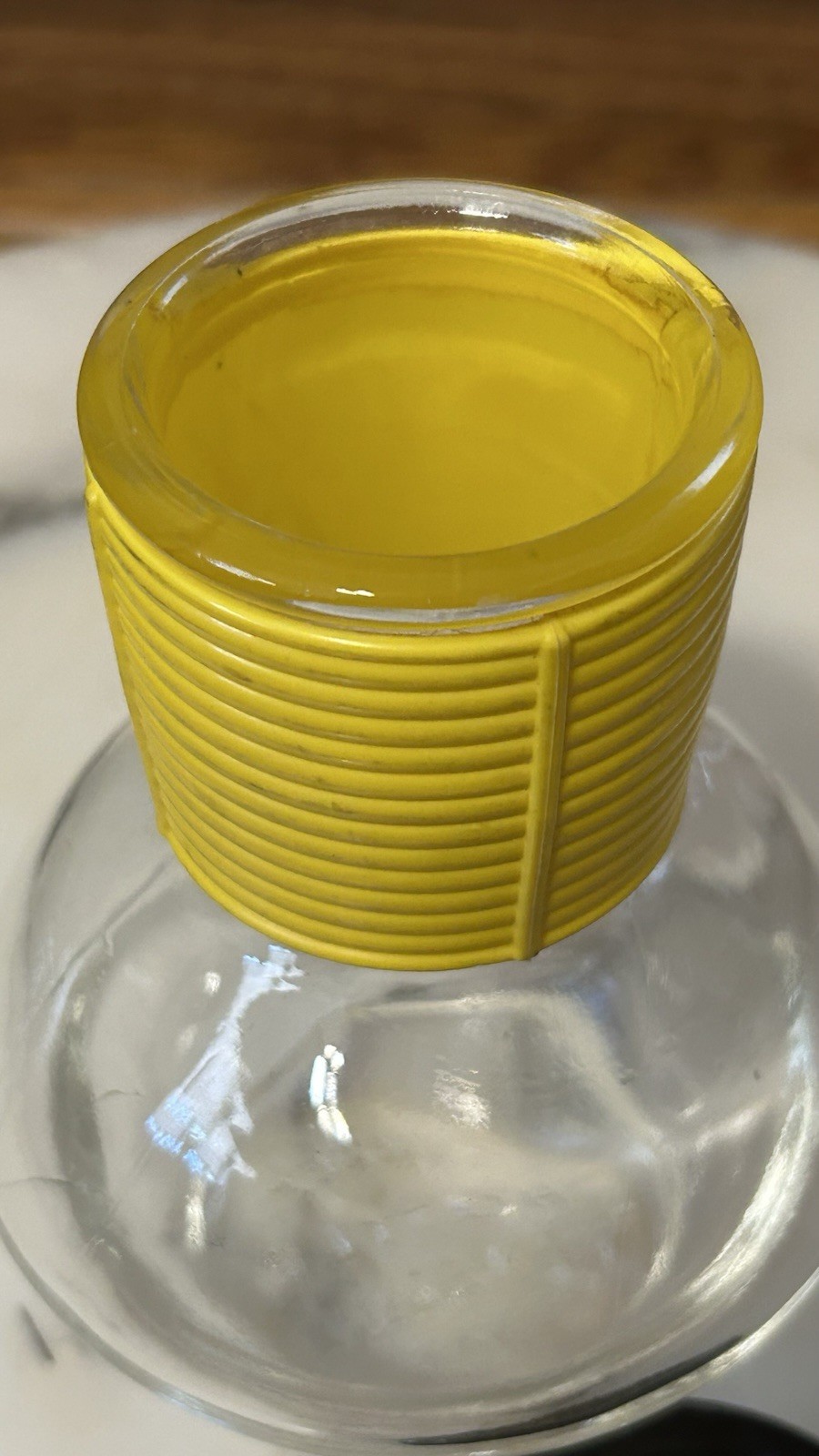 Glasbake Yellow Coffee Hottle Carafe/Decanter/Bottle c1950s USA 6.5″ With Lid