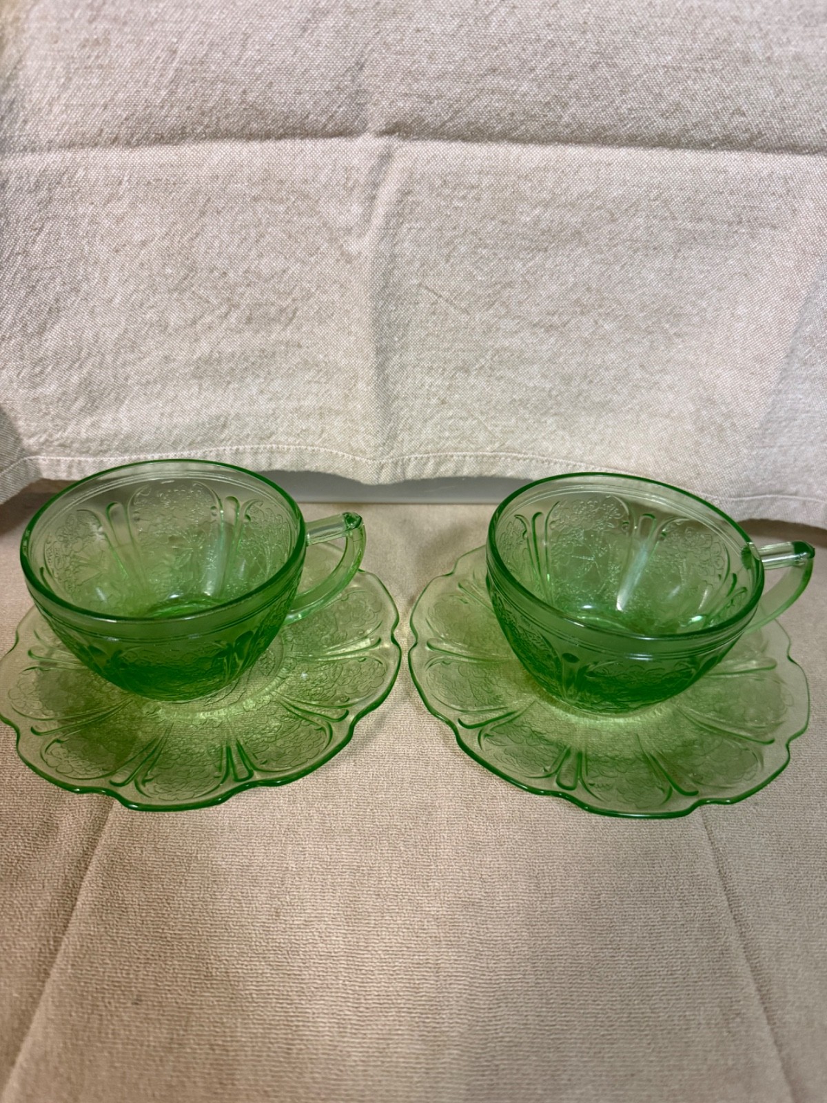 Jeannette Cherry Blossom Green Cup and Saucer Sets 2 1/4