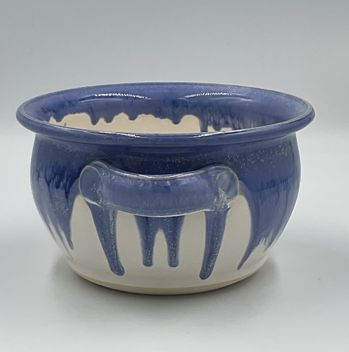 Blue Drip Studio Pottery Hand Thrown Bowl with Single Handle