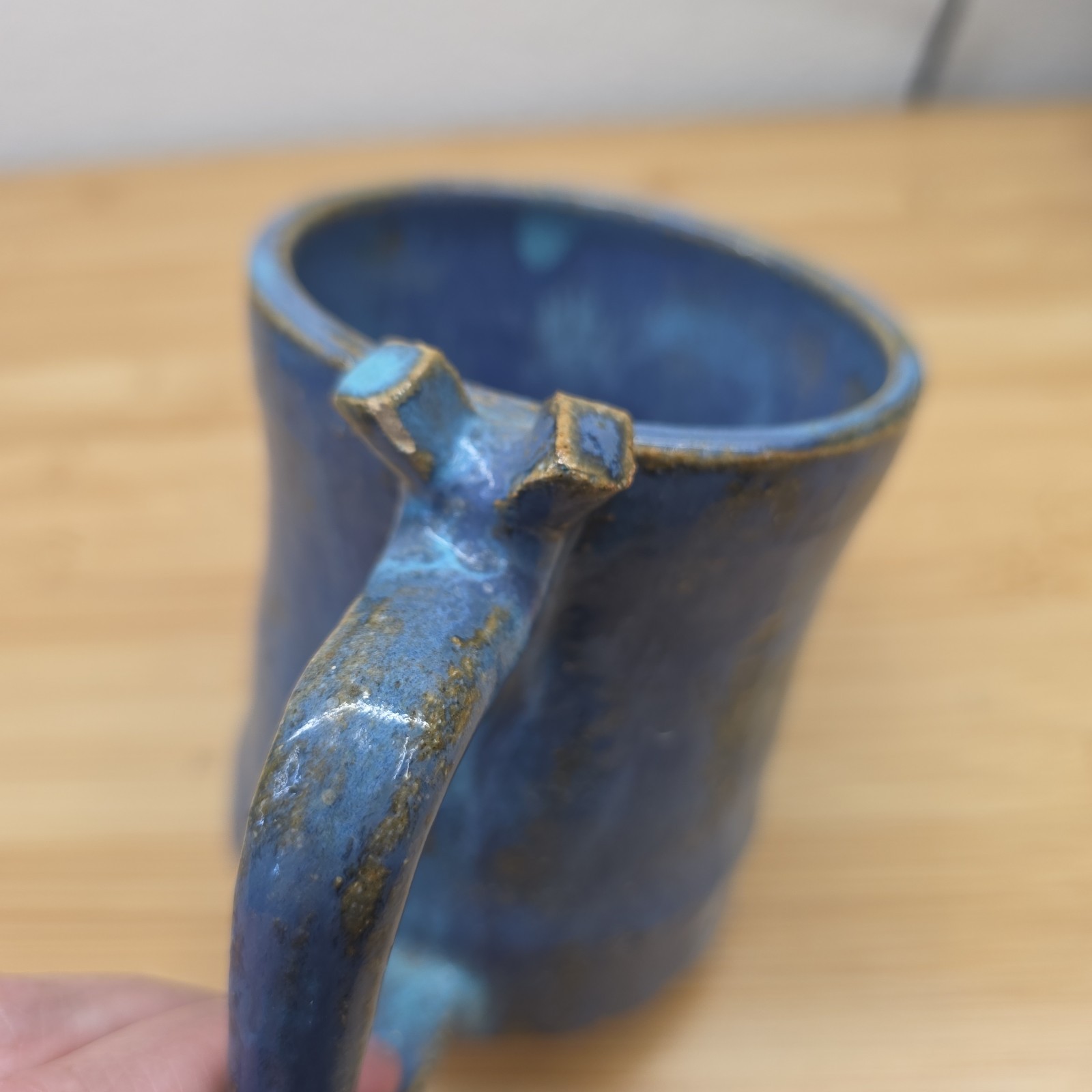 Hand Made Studio Art Pottery Unique Folk Art Man W/Mustache Face Mug Ugly