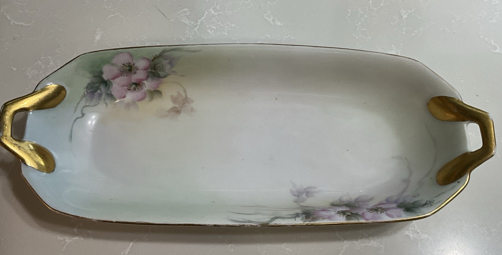 Signed Rosenthal Porcelain Rose Pattern Celery Dish w/ Handles