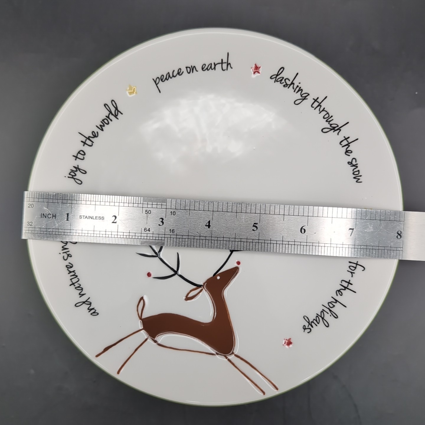 Set of 5 Holiday Home Christmas Salad Plates 8” Reindeer Joy Peace Earth Whimsic