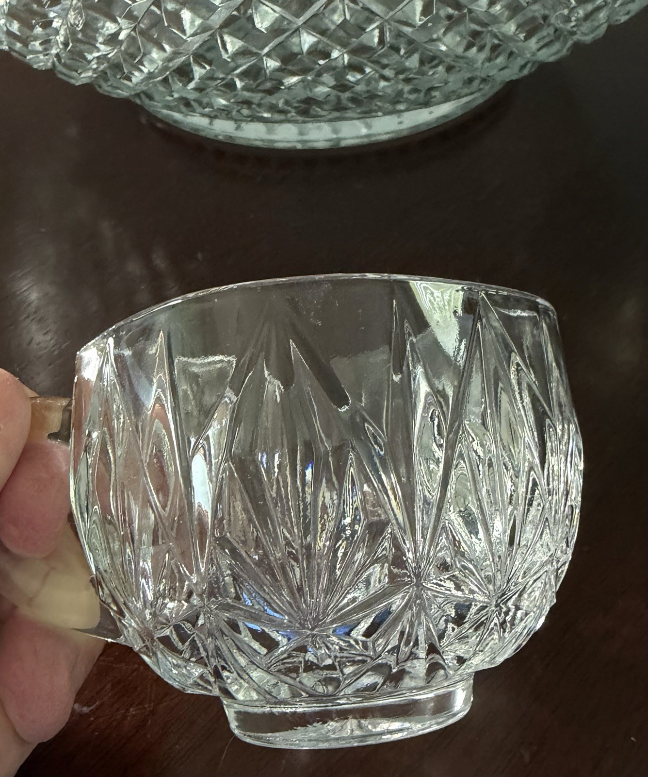 Vintage LE Smith Glass Pineapple/Fan Cut Punch Bowl w/21 Cups Set