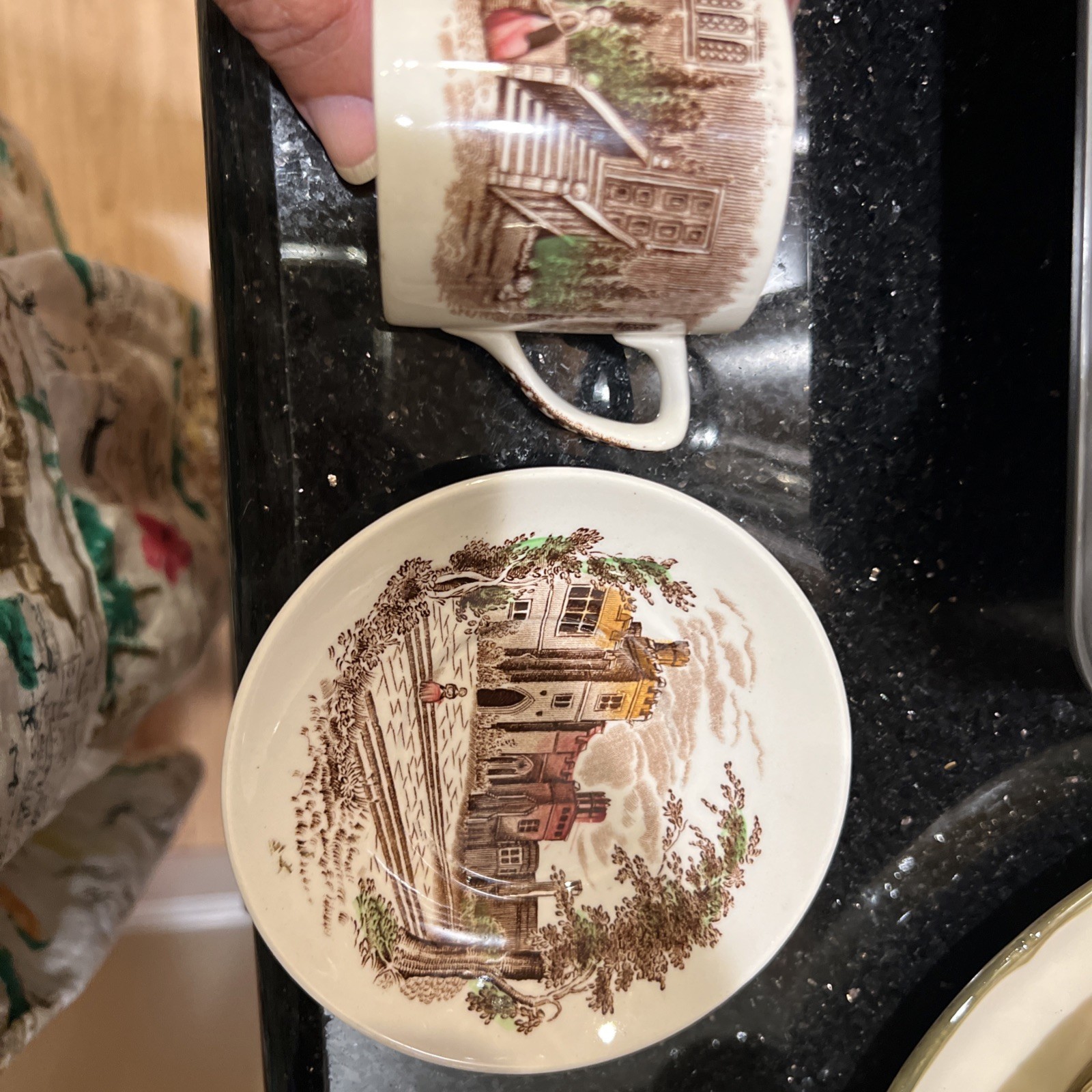 VTG Johnson Bros Windsor Castle Haddon Hall Cup & Saucer Demitasse Transferware