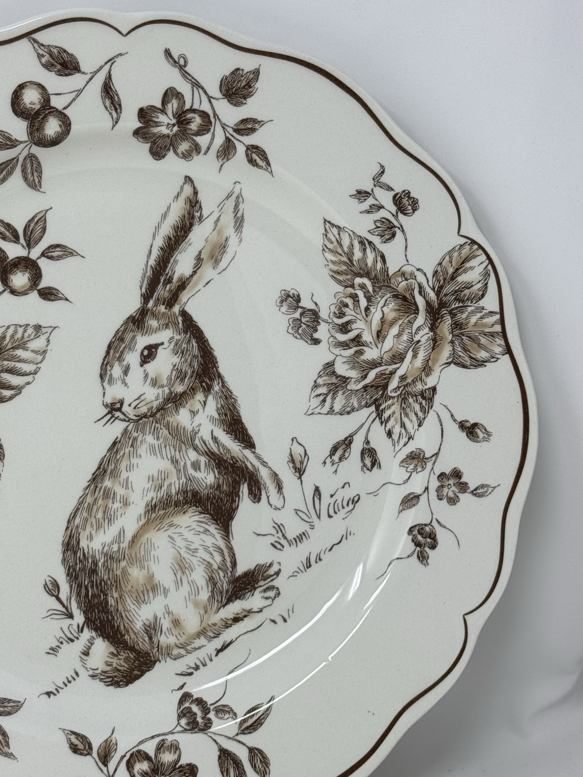 2 New Maxcera Toile Bunny Brown Rabbit Easter 11 1/2 Plates VHTF