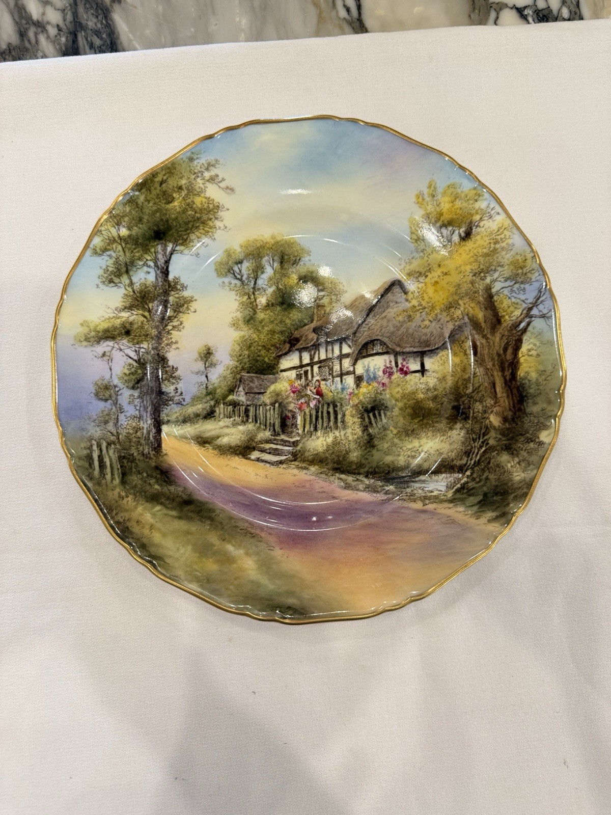 Pristine 1953 Royal Worcester 10.5″ Cabinet Plate Fladbury Signed J Smith Mint
