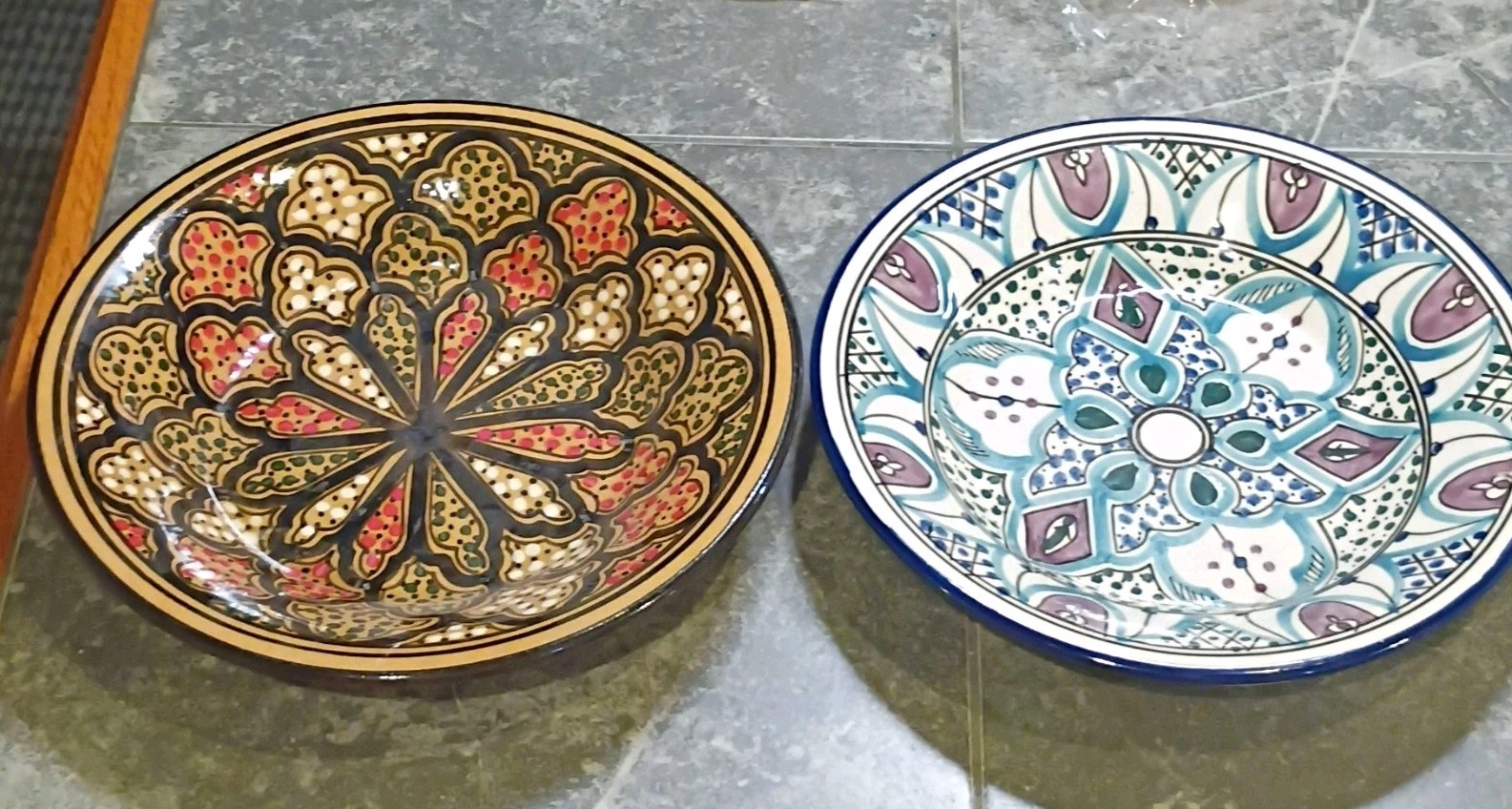 2 Tunisian Le Souk Ceramic Decorative Hand Painted 9 In. Bowls