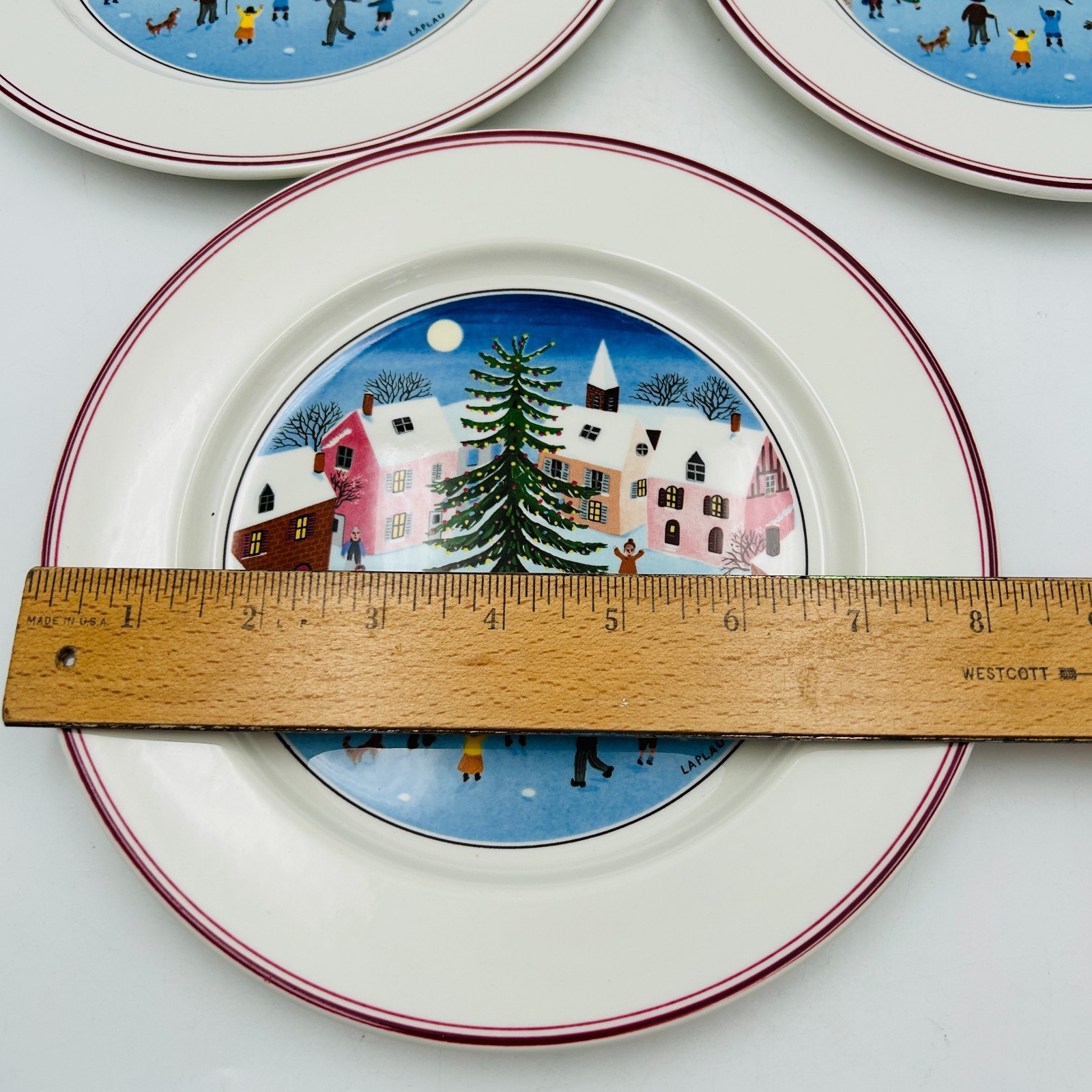 Villeroy & Boch Naif Christmas Set Of 3 Salad Plates 8 inch Excellent Condition