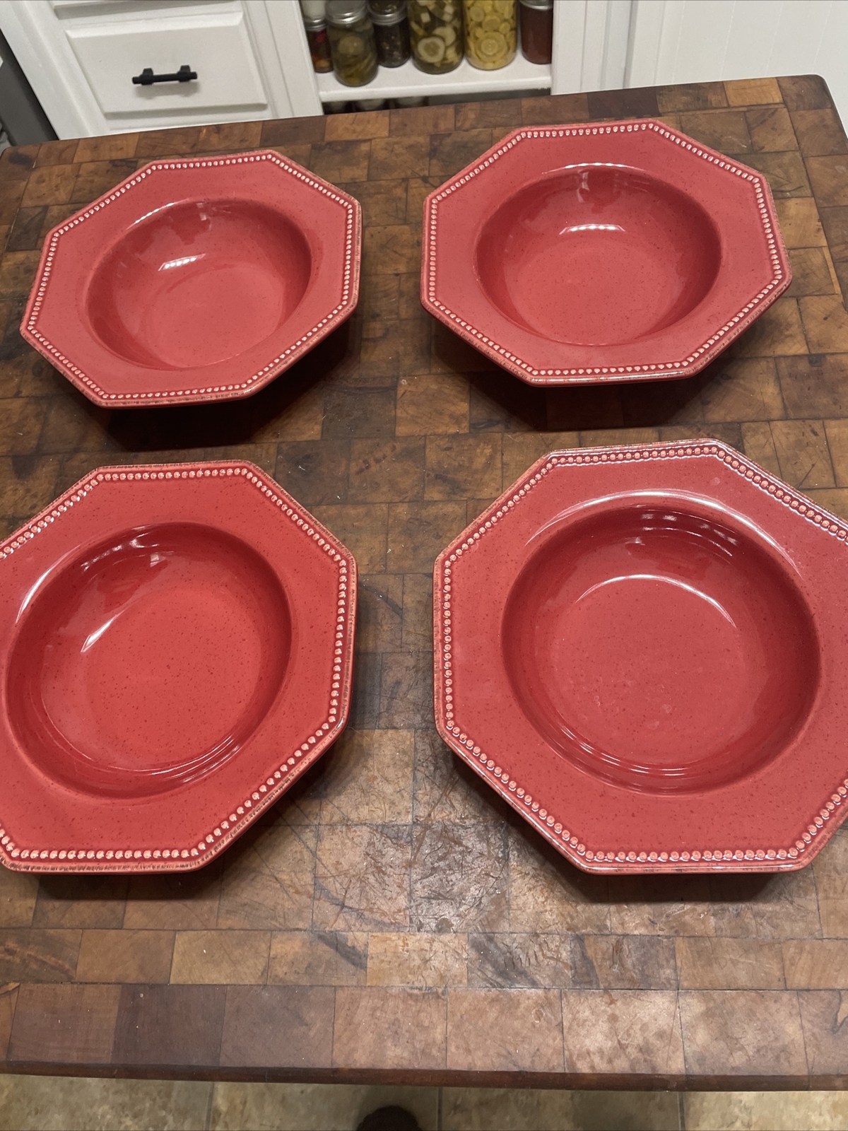Food Network Provence 4 Cranberry Red 8” Octagon Stoneware Soup Cereal Bowl
