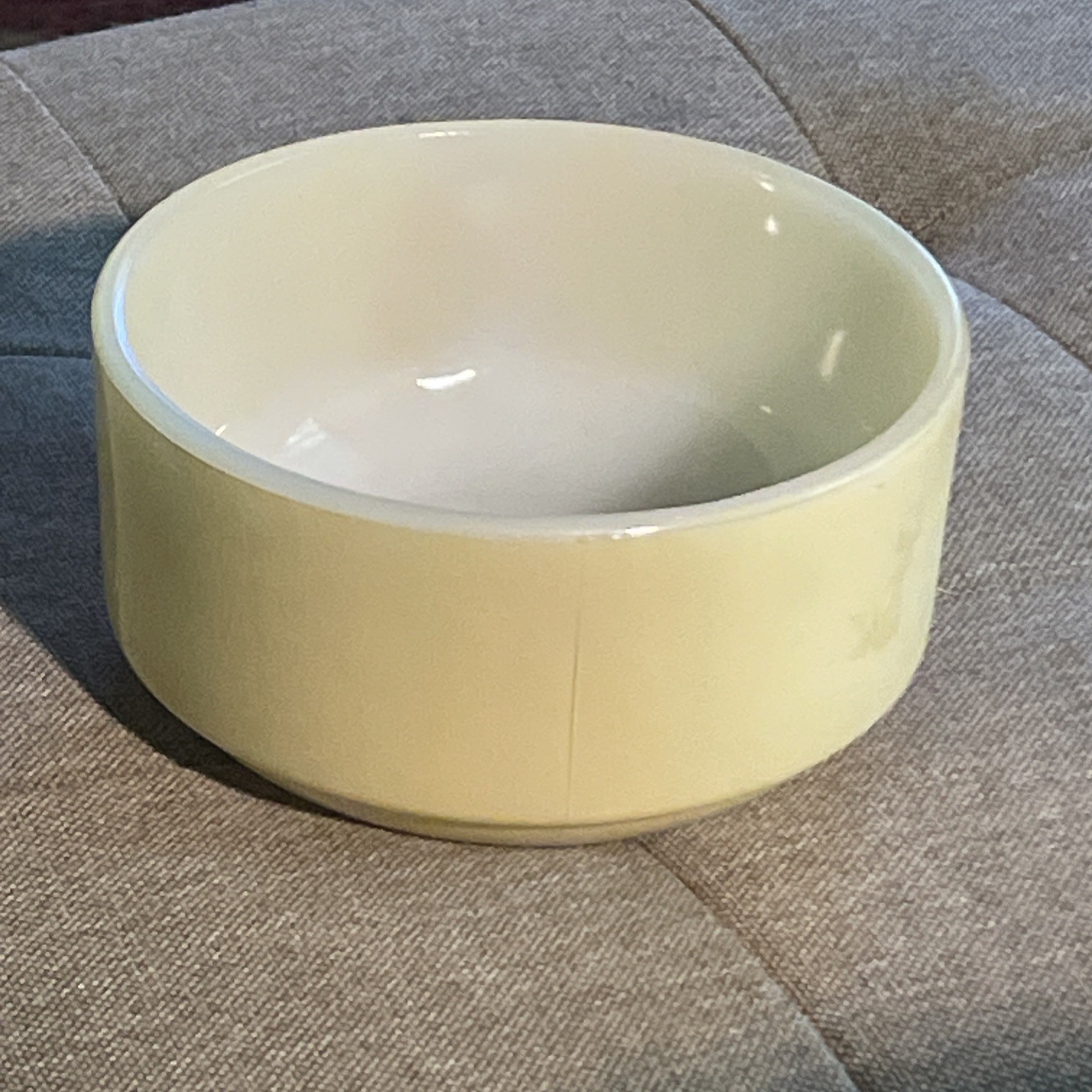 Vintage Glasbake J-2711 Soup Bowl with Handle Beige Floral Stackable