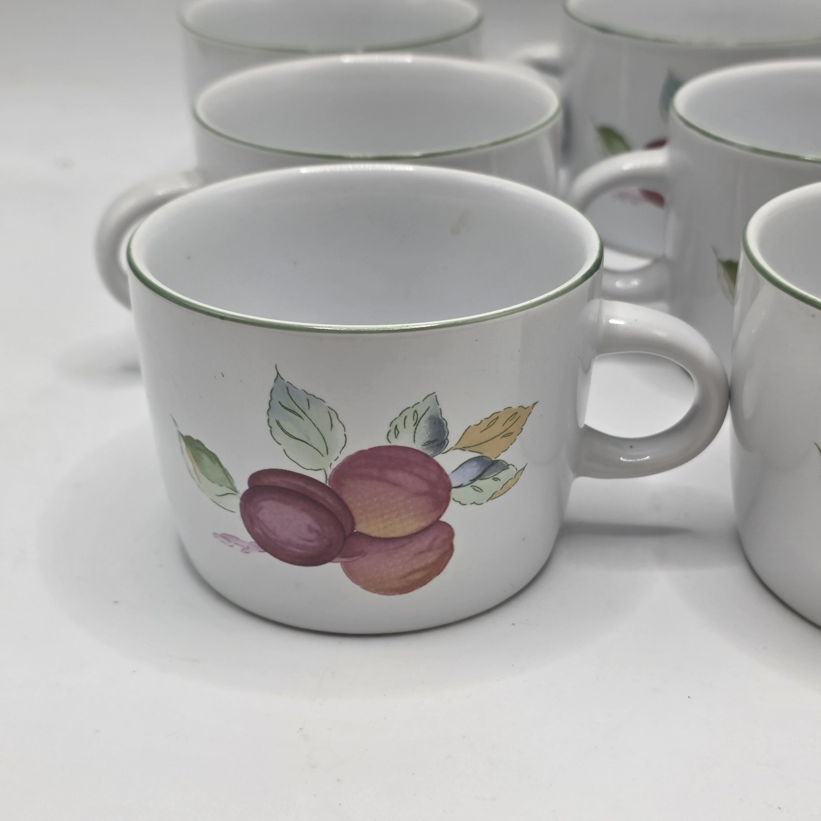 Vintage NEWCOR Garden Fresh Fruit Coffee Cups Set 7 Stoneware Farmhouse Country