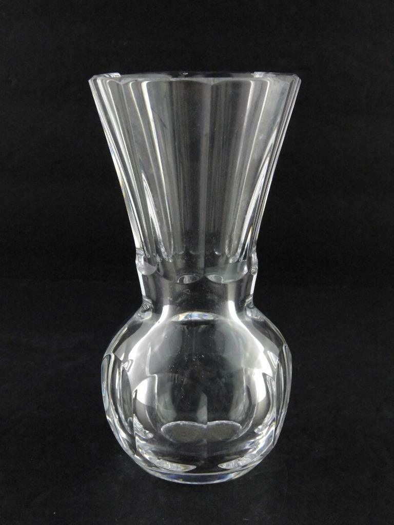 Signed Art Glass Vase Paneled Design Unknown Artist Clear Crystal
