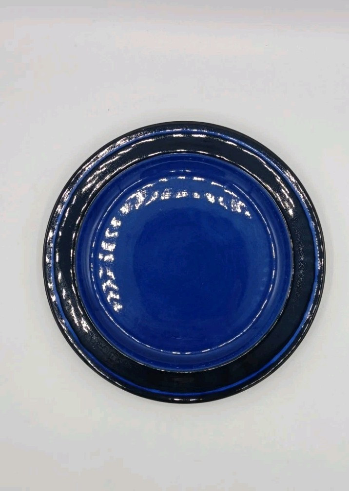 Vintage Cobalt Blue Nittsjö Sweden Salad Dessert Cake Stoneware Plate; 8.25″