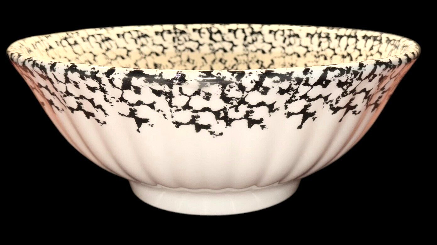 RARE Black & White Vintage Himark Spongeware Serving Bowl Italy 9 1/2” & 12″
