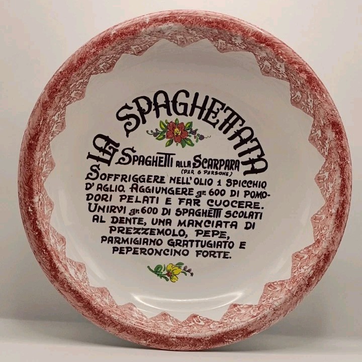 Vtg. Pisapia Italy Ceramic La Spaghettata Scarpara Recipe Bowl Red Sponge Paint