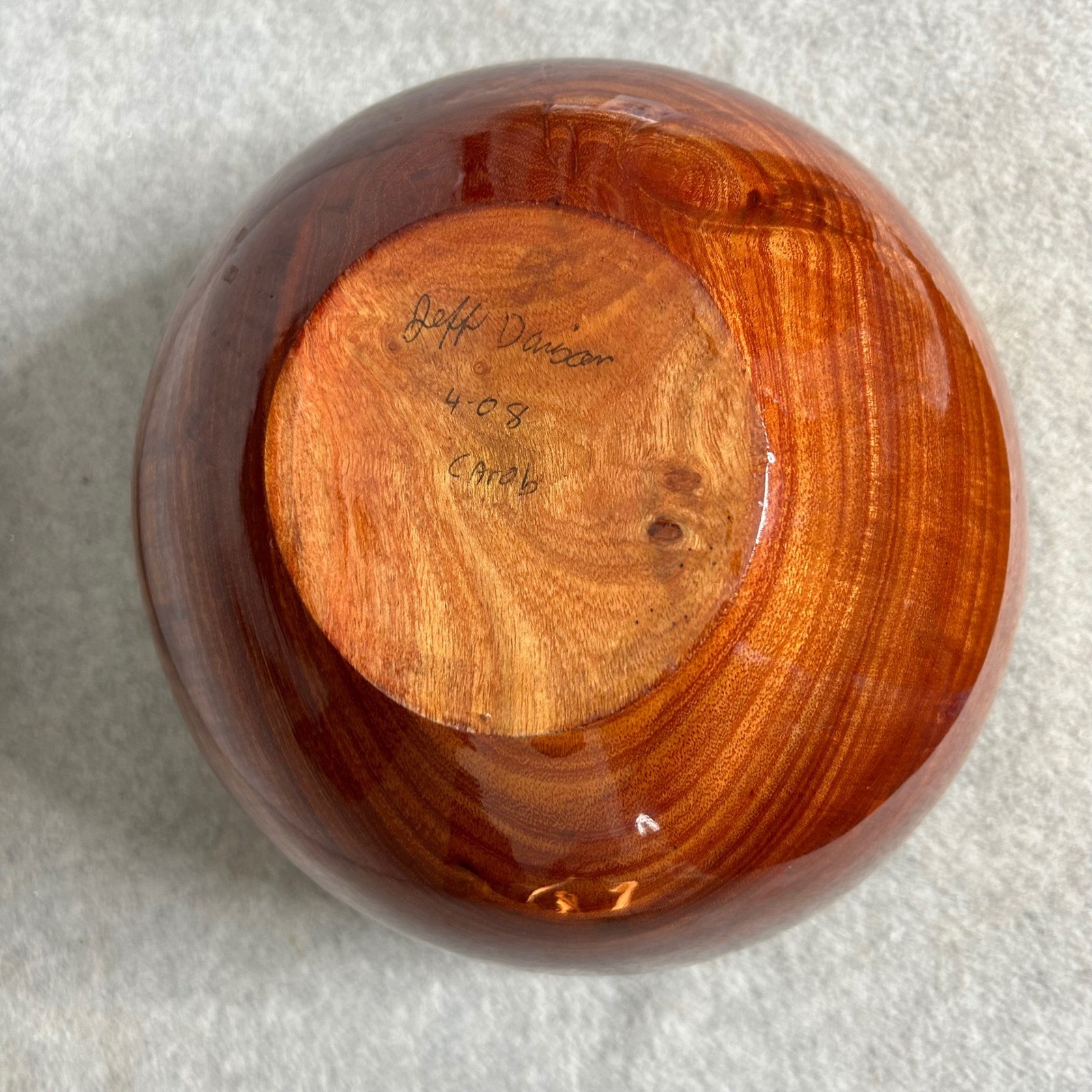Signed Natural Edge Carob Wood Bowl Jeff Davison 2008 Hand-Turned