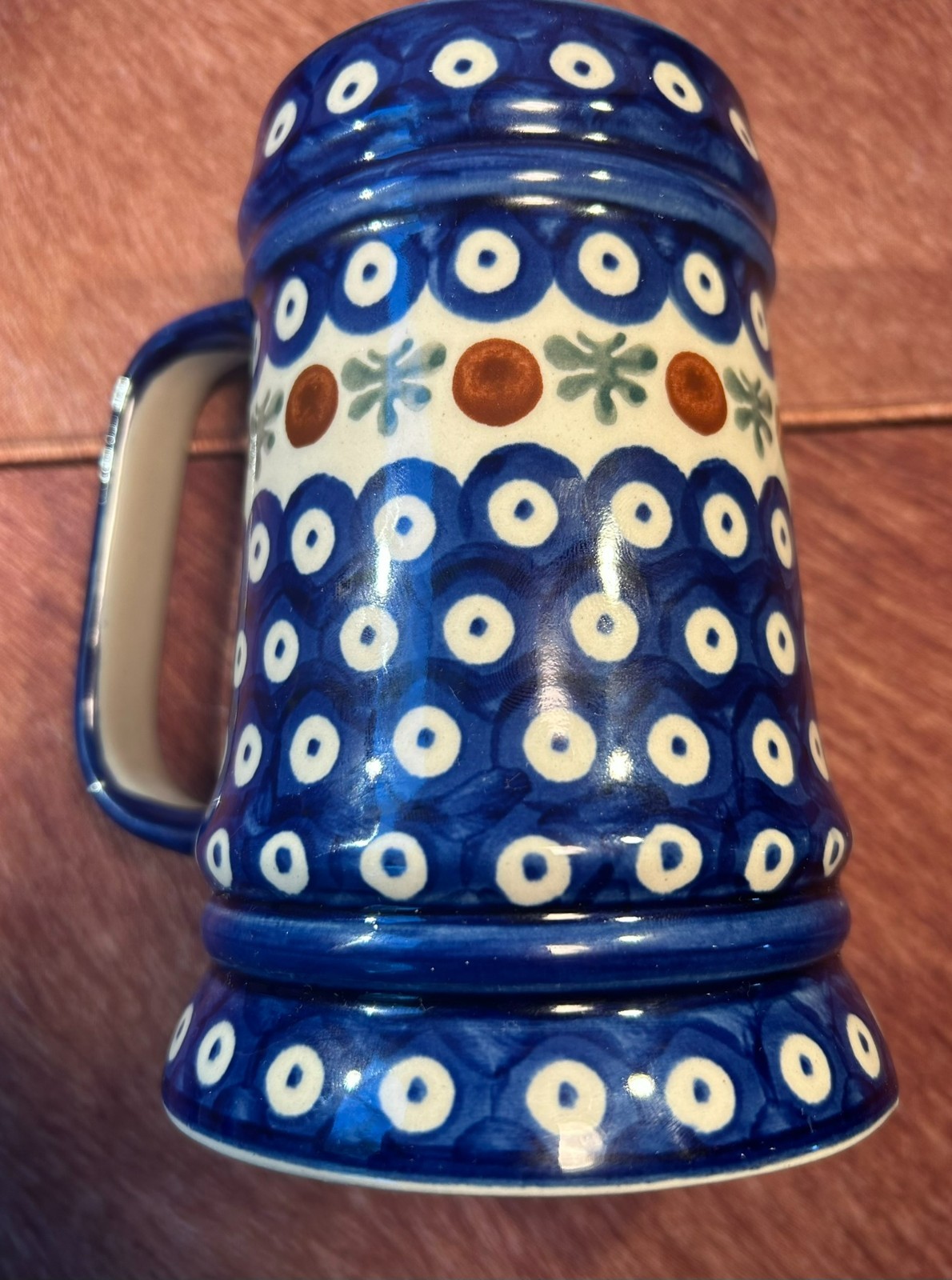BOLESLAWIEC POLISH POTTERY 21 OZ. 5.75″ STEIN OR LG COFFEE MUG -SIGNED