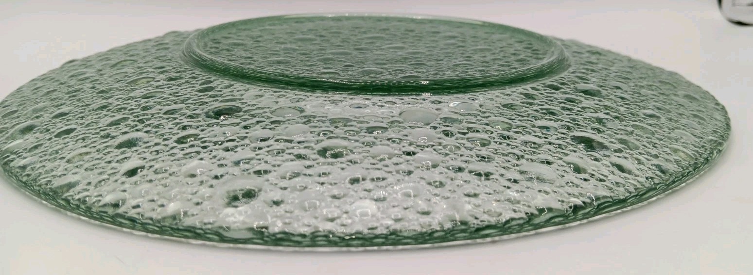 Vintage 70s Czech Pavel Panek Sklo Union Green Bubble Glass 10.75″ Dinner Plate